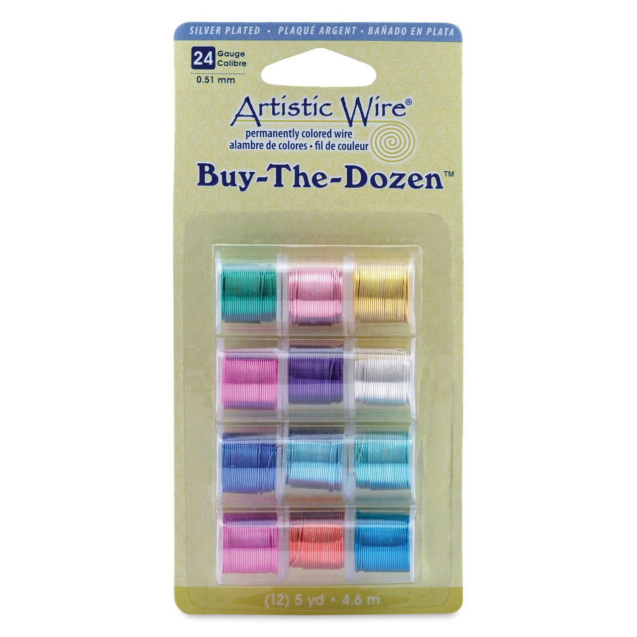 Artistic Wire Silver Plated Copper Craft Wire - Buy-The-Dozen, Assorted Colors, 24 Gauge, 15 ft, Set of 12